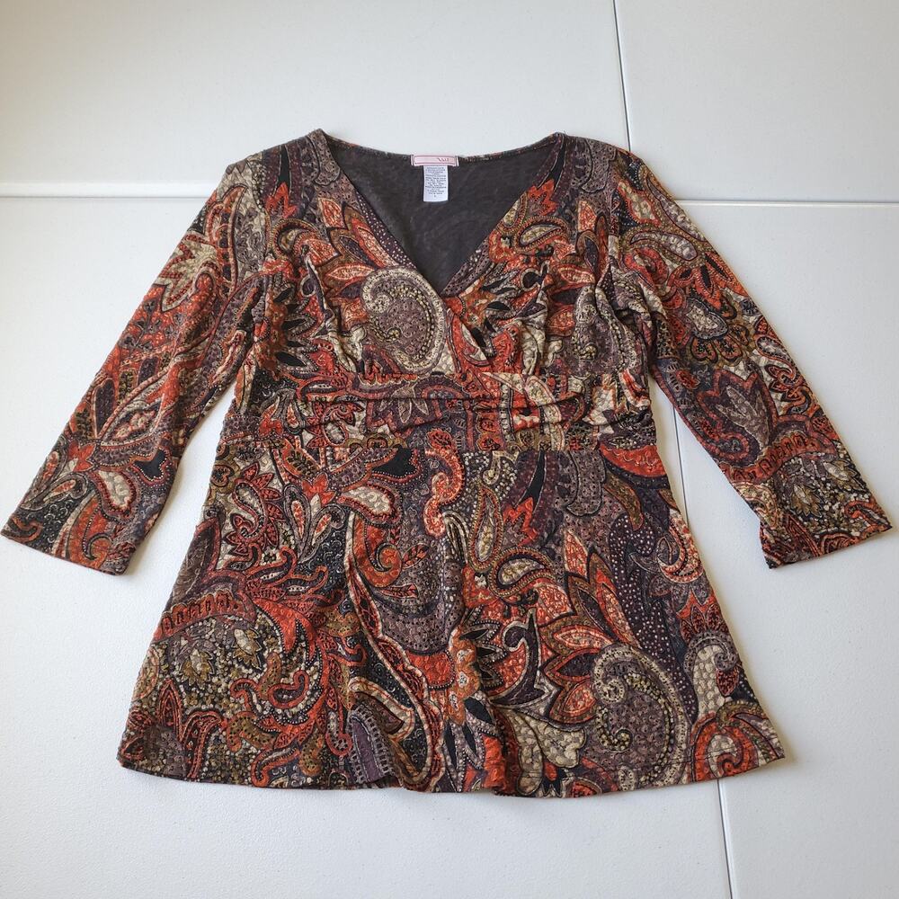 Y2K Whimsigoth Shirt Womens Large Multicolor Paisley Fairy Stretch Boho Top